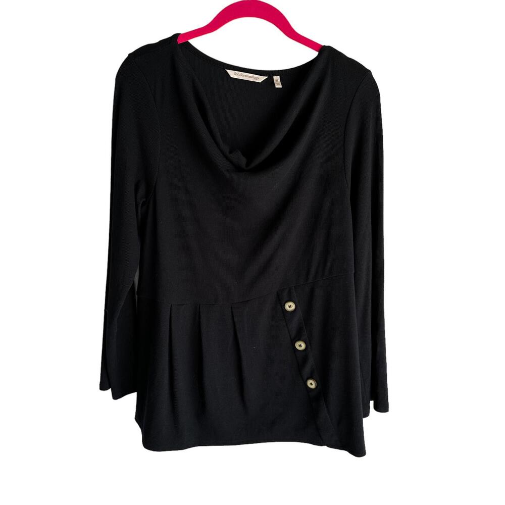 SOFT SURROUNDINGS Ladies Black Ribbed Cowl Neck Long Sleeve Casual Career Top, M